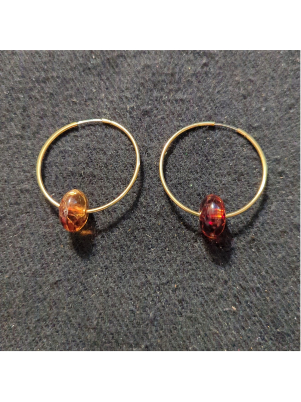 Gold Tone Brown Amber Bead Hoop Statement Earrings